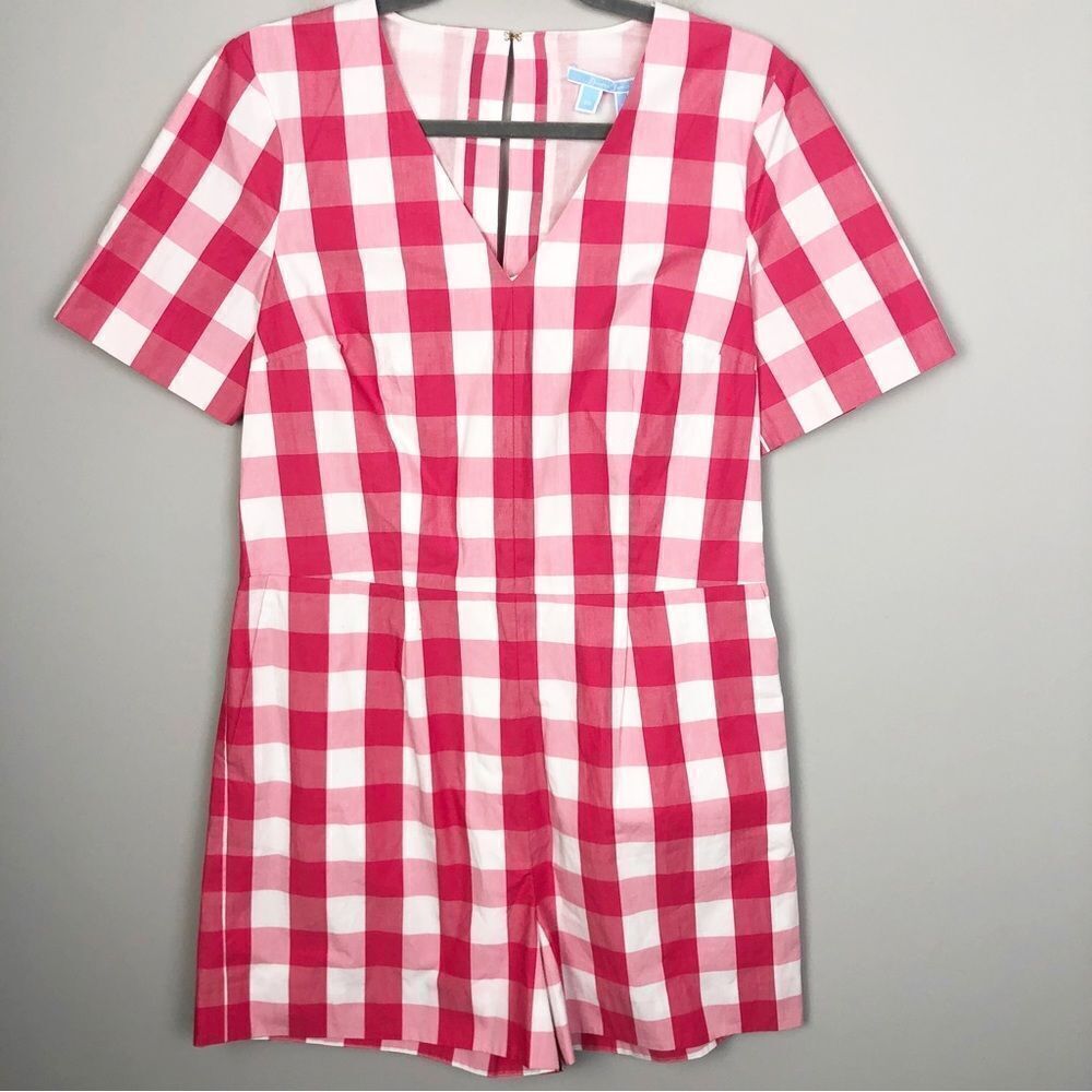 DRAPER JAMES | NEW Melrose Romper in Parton Check Pink White Women’s Size 10 - Picture 3 of 14